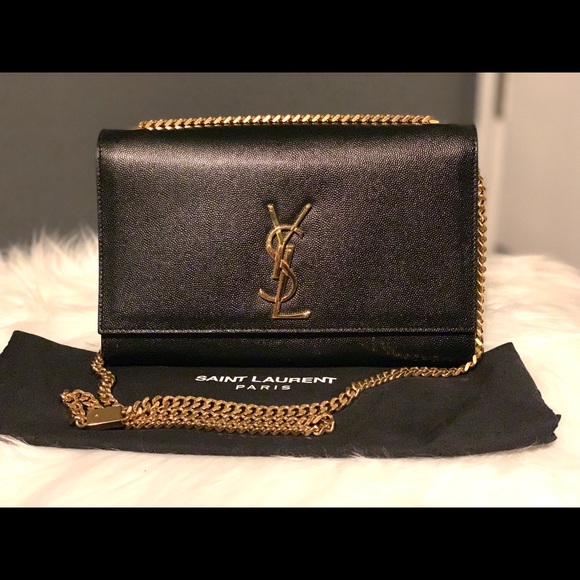 Authentic YSL black & gold chain clutch/purse - Picture 1 of 8